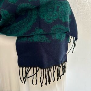 EUC Green/Navy Paisley Soft Wrap Scarf 100% Acrylic Winter 11”x52” ‘cashmink’